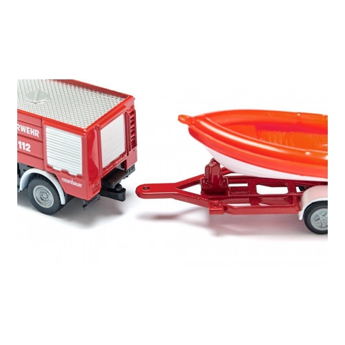 Straż pożarna Unimog z łodzią model metalowy SIKU S1636